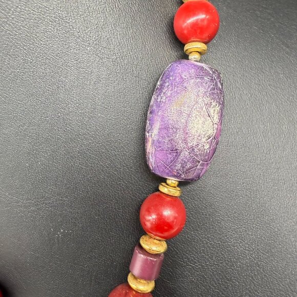 Ceramic Pendant Red Chunky Beads Choker Statement Necklace - Picture 7 of 10